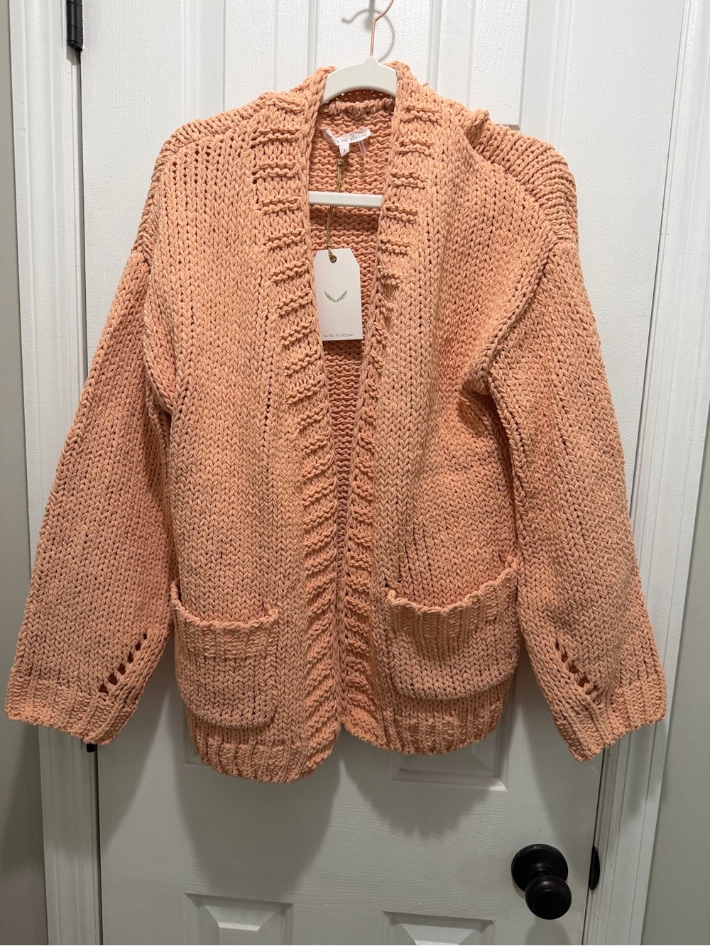 Anthropologie- Free the Roses Chunky Open-Front Peach Knit Cardigan Sweater